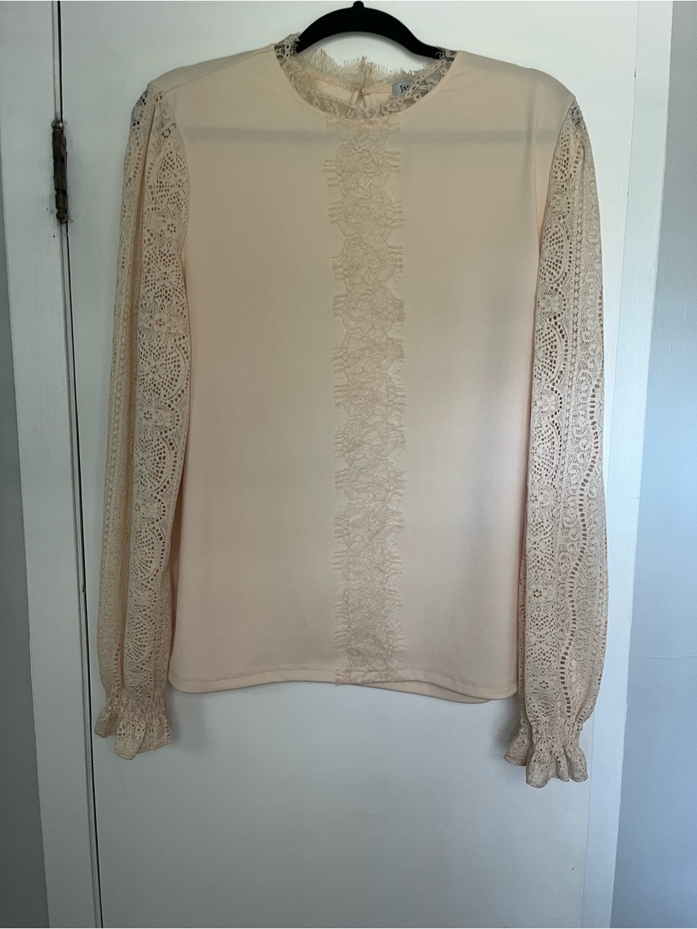Lace-Panel Long Sleeve Blouse in Cream